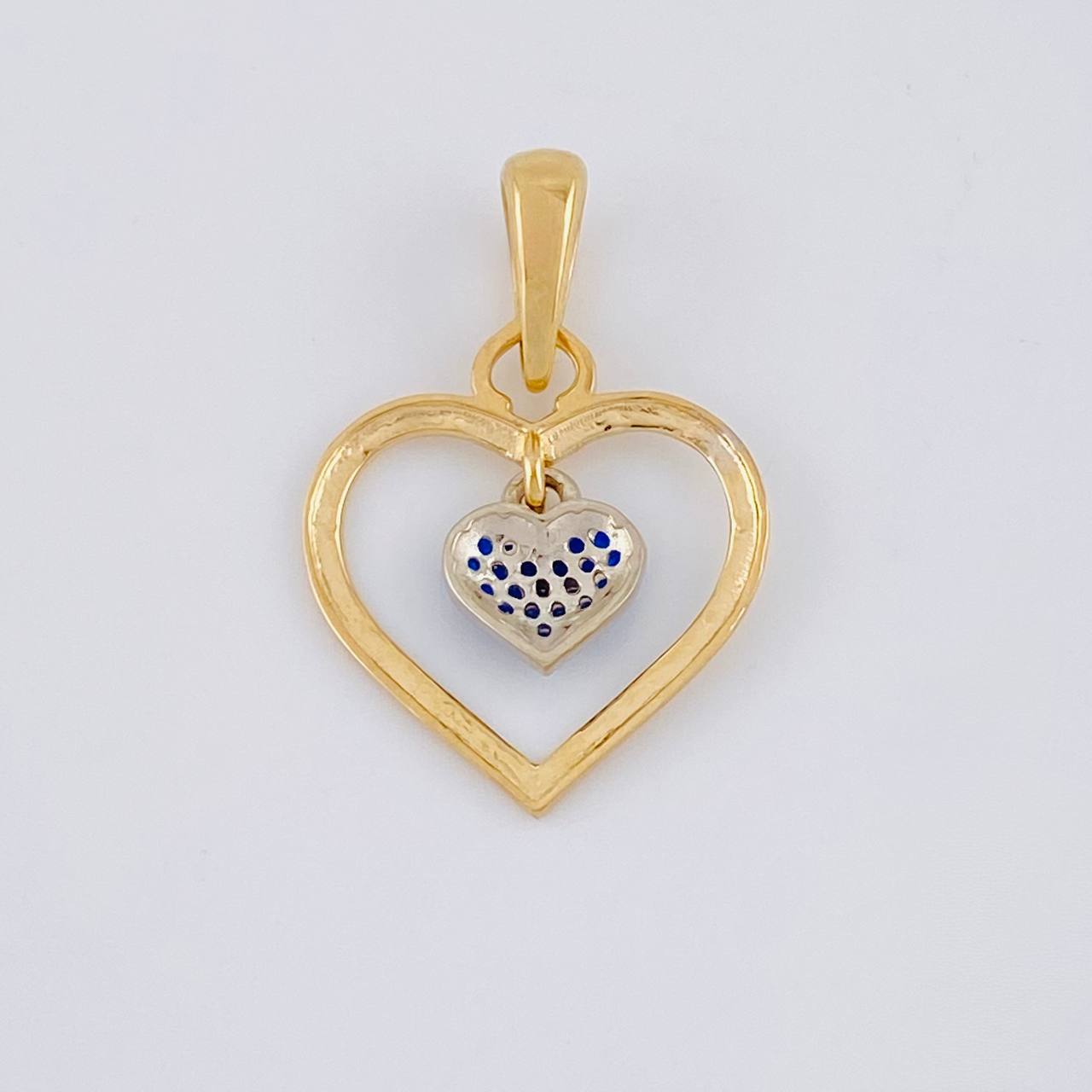 Double Heart Pendant Necklace 1.95 g / 1 in Two-Tone Yellow White Gold 18K