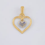 Double Heart Pendant Necklace 1.95 g / 1 in Two-Tone Yellow White Gold 18K