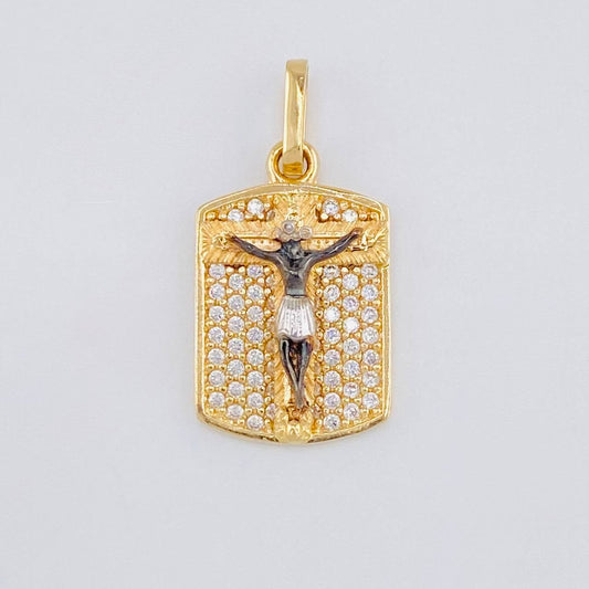 Pendant Plaque Christ Lord of Miracles 4.55 g / 3/4 in Two Golds Black Yellow 18K