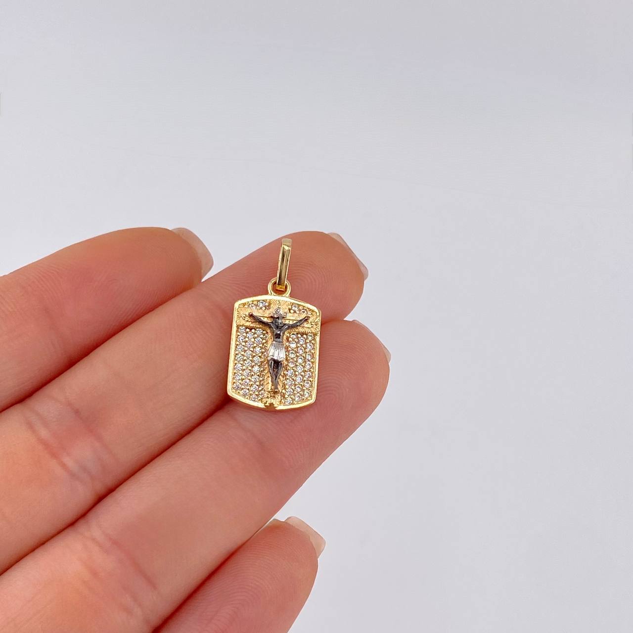 Pendant Plaque Christ Lord of Miracles 2.55 g / 1 in Two Golds Yellow White 18K