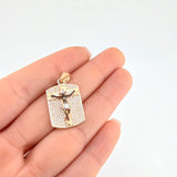 Pendant Plaque Christ Lord of Miracles 4.65 g / 1 1/4 in Two Golds Black Yellow 18K