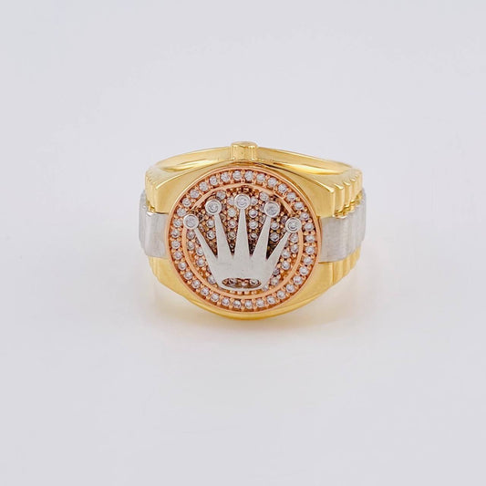 Anillo Corona Cinturón 10.3 g / T11 1/2 Tres Oros 18K