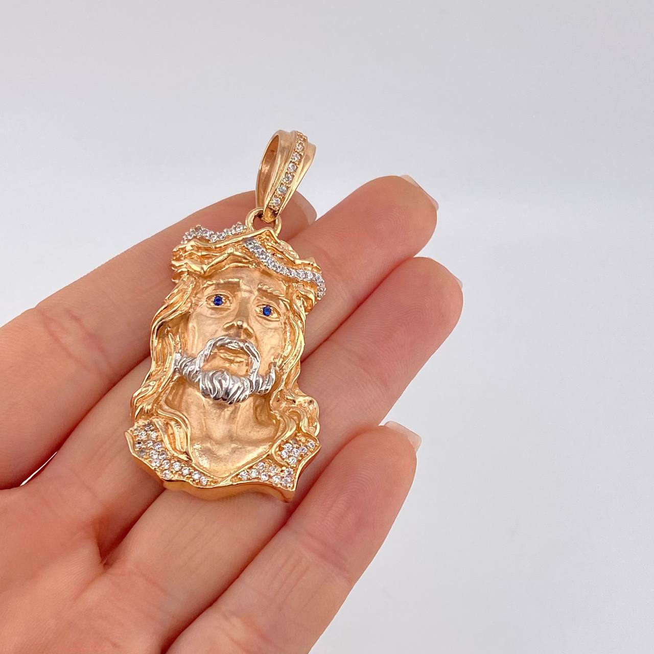 Dije Rostro Cristo 20.65 g / 2 1/4 in Dos Oros Blanco Rosa 18K
