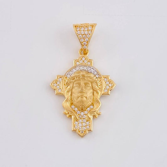 Dije Cruz Rostro Cristo 4.4 g / 1 1/2 in Dos Oros Amarillo Blanco 18K