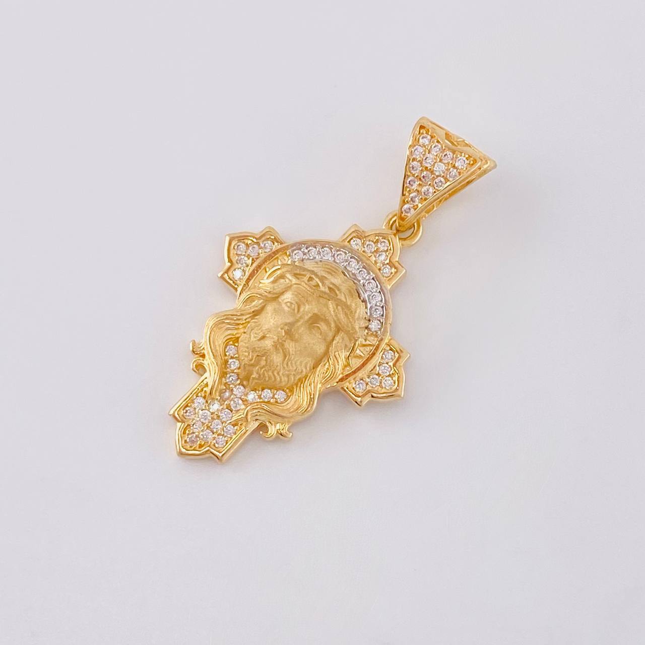 Dije Cruz Rostro Cristo 4.4 g / 1 1/2 in Dos Oros Amarillo Blanco 18K