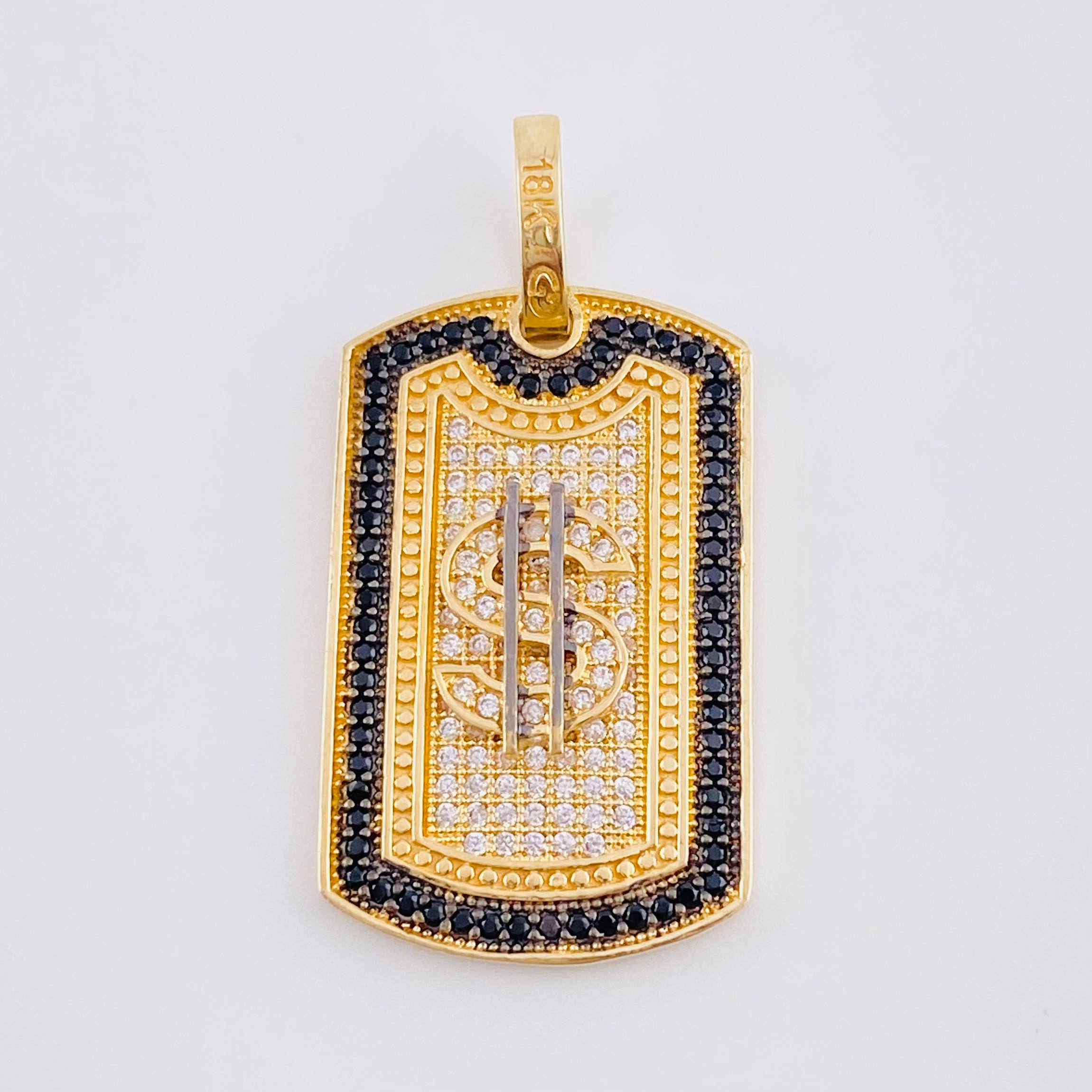 Dije Placa Signo Peso 6.5 g / 1 1/2 in Dos Oros Negro Amarillo 18K