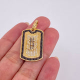 Dije Placa Signo Peso 6.5 g / 1 1/2 in Dos Oros Negro Amarillo 18K