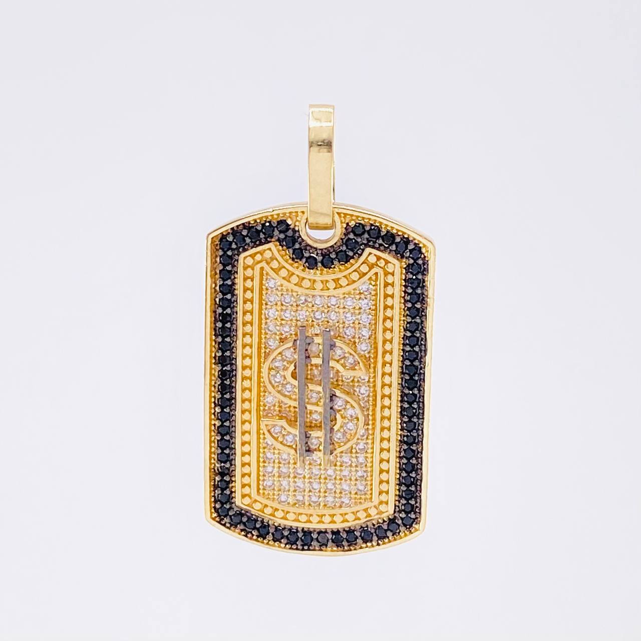 Dije Placa Signo Peso 6.5 g / 1 1/2 in Dos Oros Negro Amarillo 18K