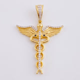 Dije Caduceo Serpiente 5.8 g / 1 3/4 in Dos Oros Amarillo Blanco 18K