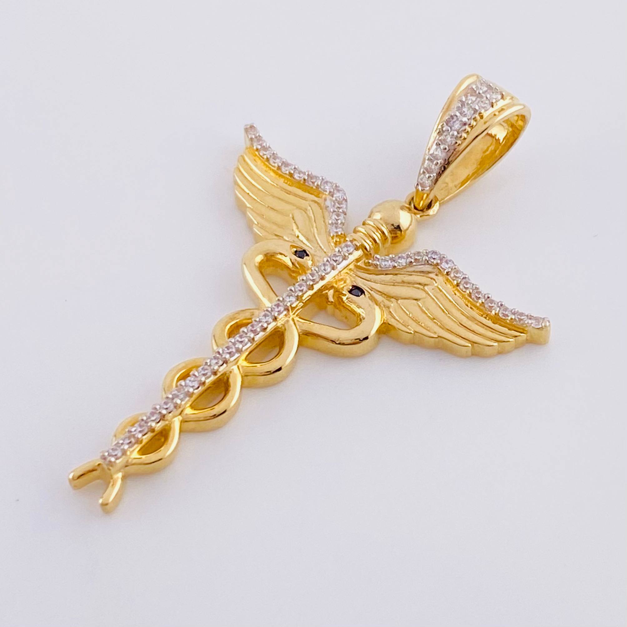Dije Caduceo Serpiente 5.8 g / 1 3/4 in Dos Oros Amarillo Blanco 18K