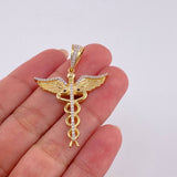 Dije Caduceo Serpiente 5.8 g / 1 3/4 in Dos Oros Amarillo Blanco 18K