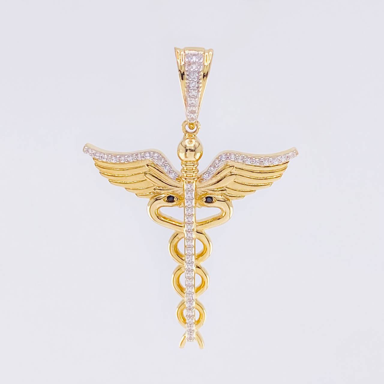 Dije Caduceo Serpiente 5.8 g / 1 3/4 in Dos Oros Amarillo Blanco 18K