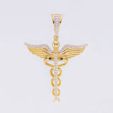 Dije Caduceo Serpiente 5.8 g / 1 3/4 in Dos Oros Amarillo Blanco 18K