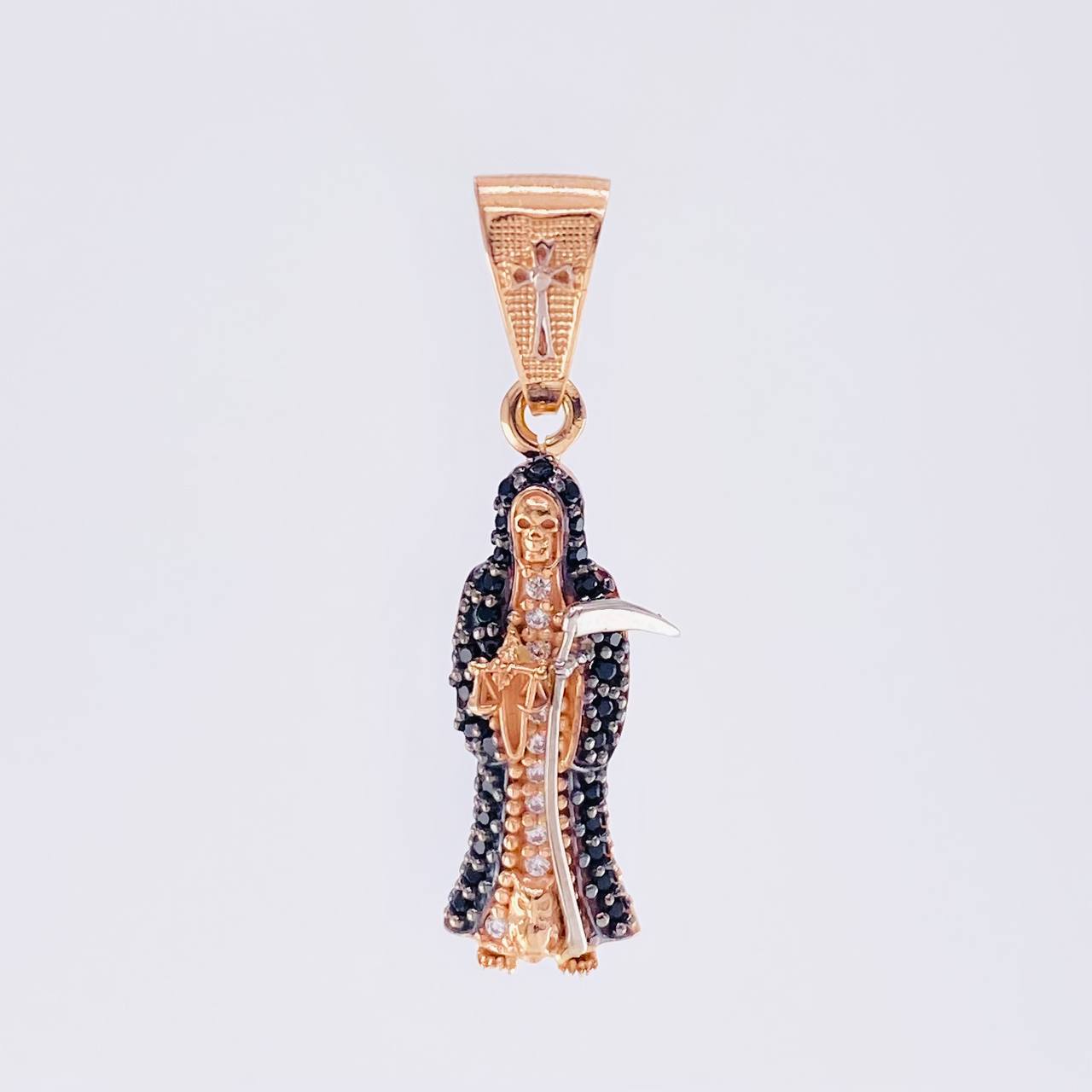 Pendant Santa Muerte 2.35 g / 1 1/4 in Two Golds White Rose 18K
