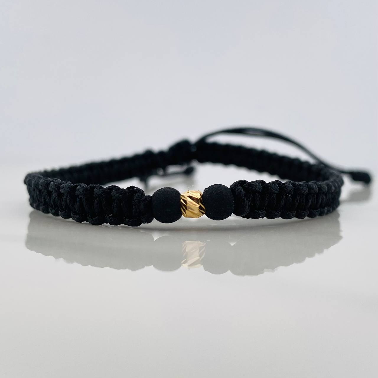 Pulsera Tejida Negra 4Mm 1 Und Oro Amarillo 18K