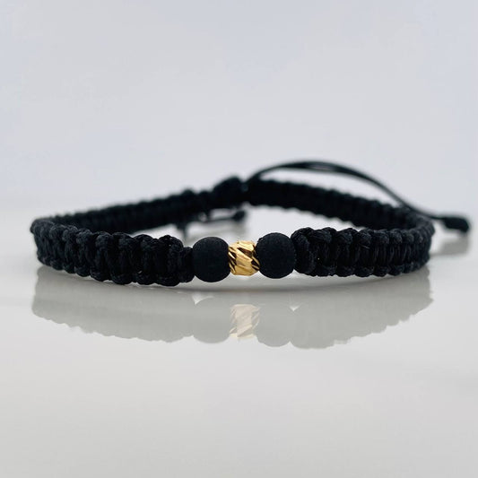 Pulsera Tejida Negra 4Mm 1 Und Oro Amarillo 18K