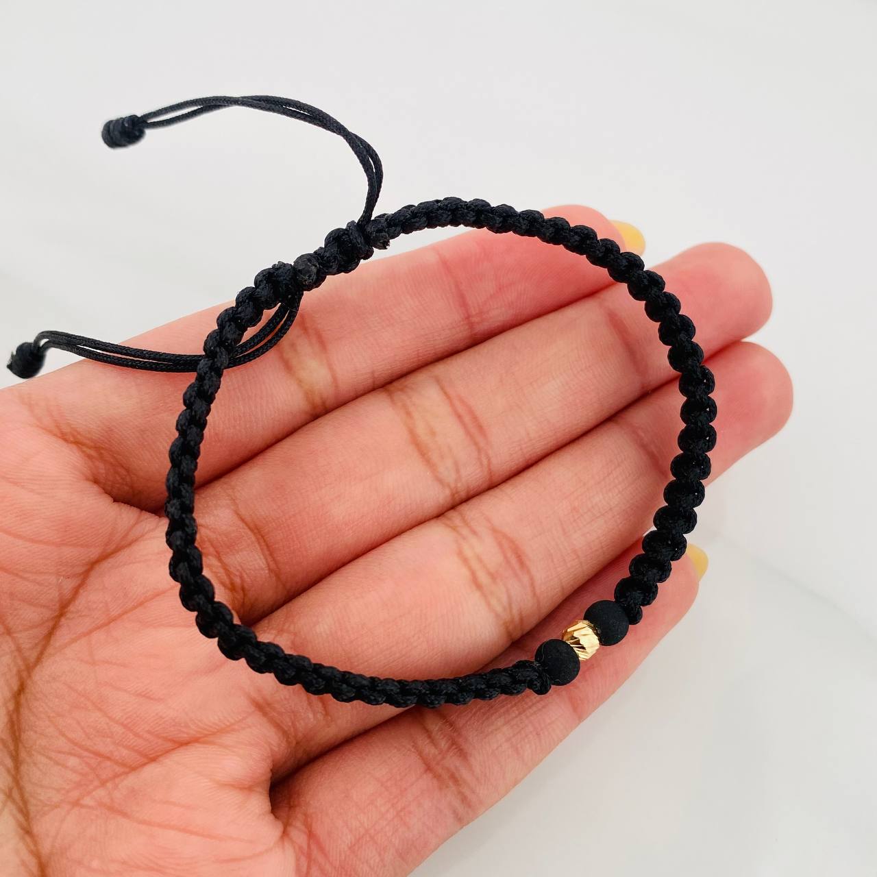 Pulsera Tejida Negra 4Mm 1 Und Oro Amarillo 18K