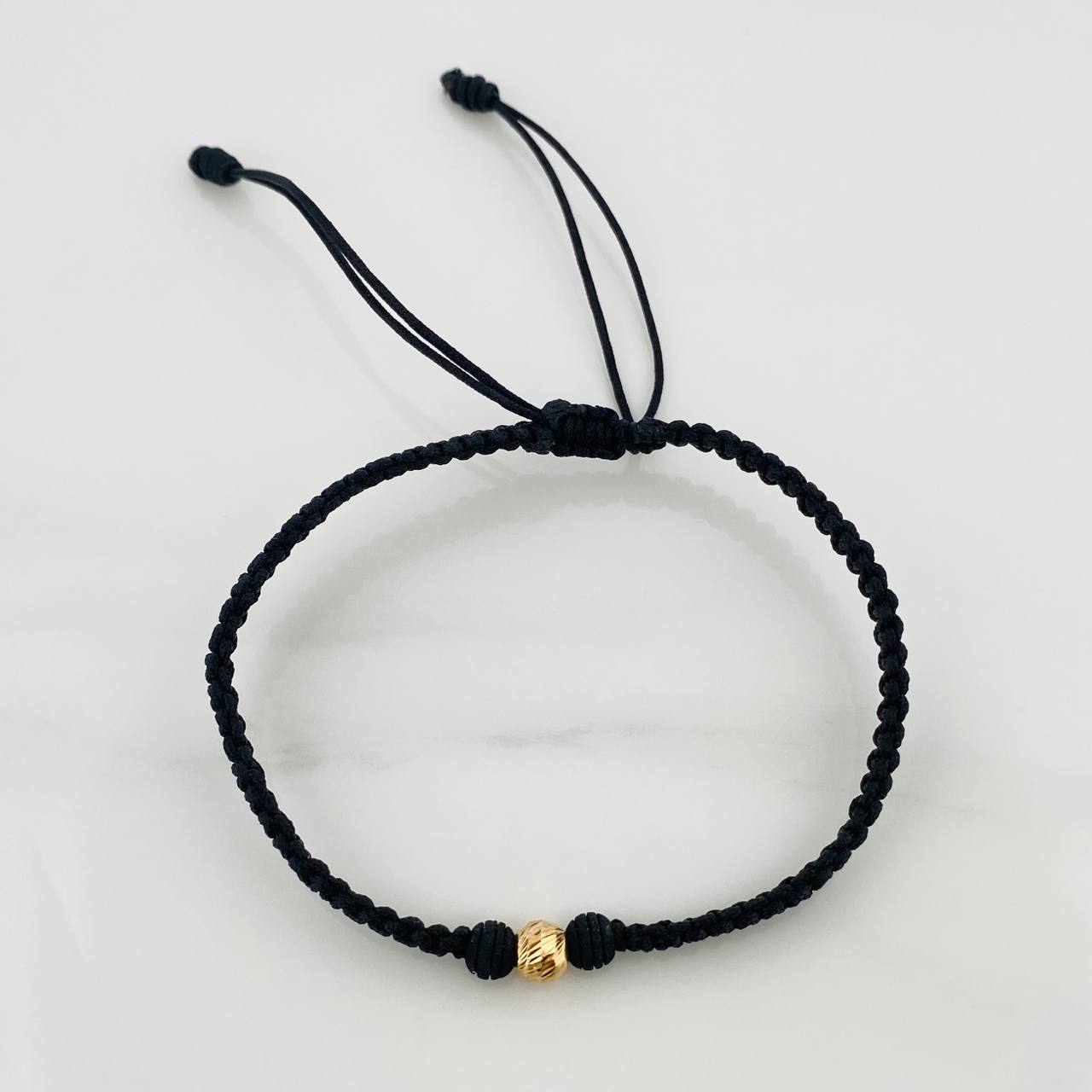 Pulsera Tejida Negra 5Mm 1 Und Oro Amarillo 18K