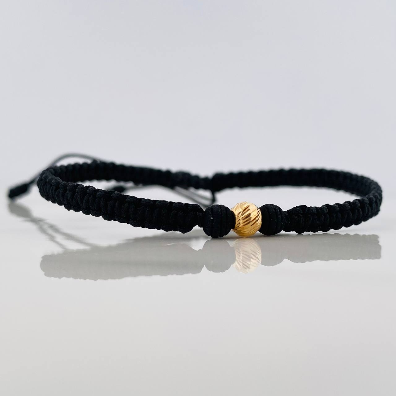 Pulsera Tejida Negra 5Mm 1 Und Oro Amarillo 18K