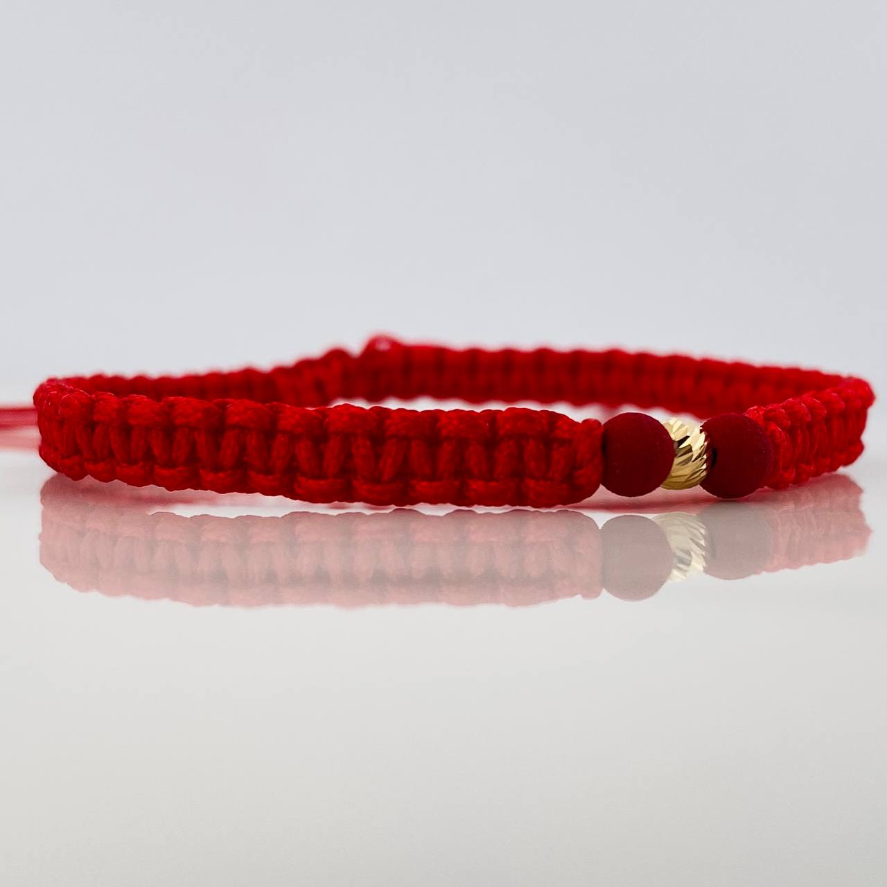 Pulsera Tejida Roja 4Mm 1 Und Oro Amarillo 18K