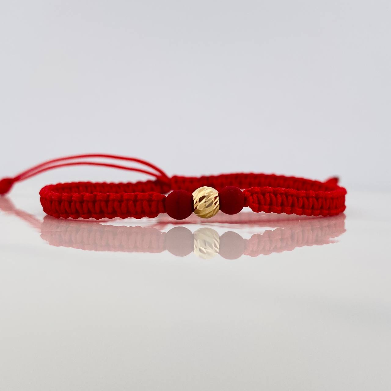 Pulsera Tejida Roja 5Mm 1 Und Oro Amarillo 18K
