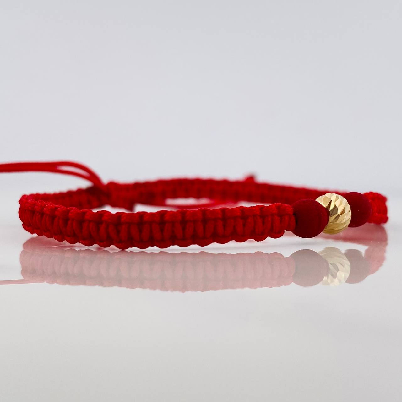 Pulsera Tejida Roja 5Mm 1 Und Oro Amarillo 18K