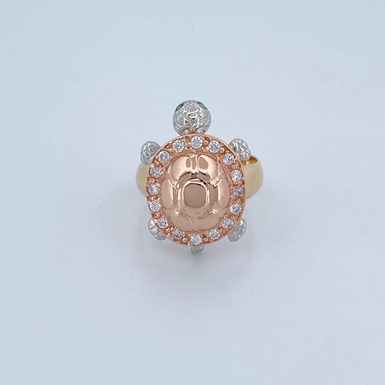 Turtle Ring 8.25gr / T7 1/4 / White Green Zircons Three 18K Golds &
