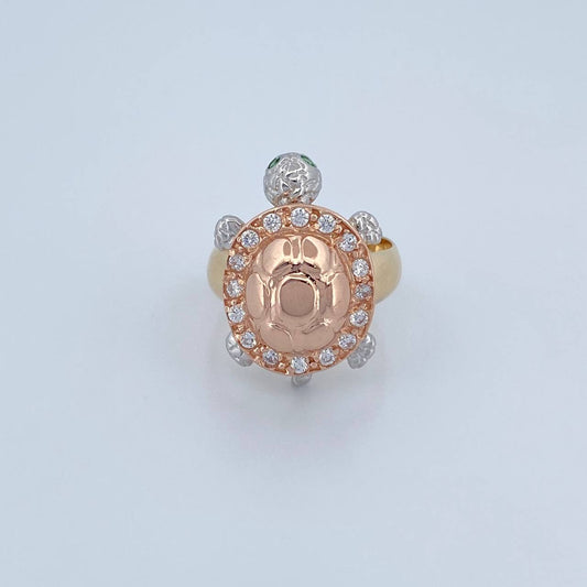 Turtle Ring 8.25gr / T7 1/4 / White Green Zircons Three 18K Golds &