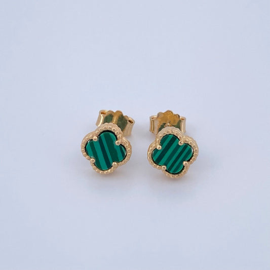 Stud Earrings 2gr / Green Malachite 18K Gold &