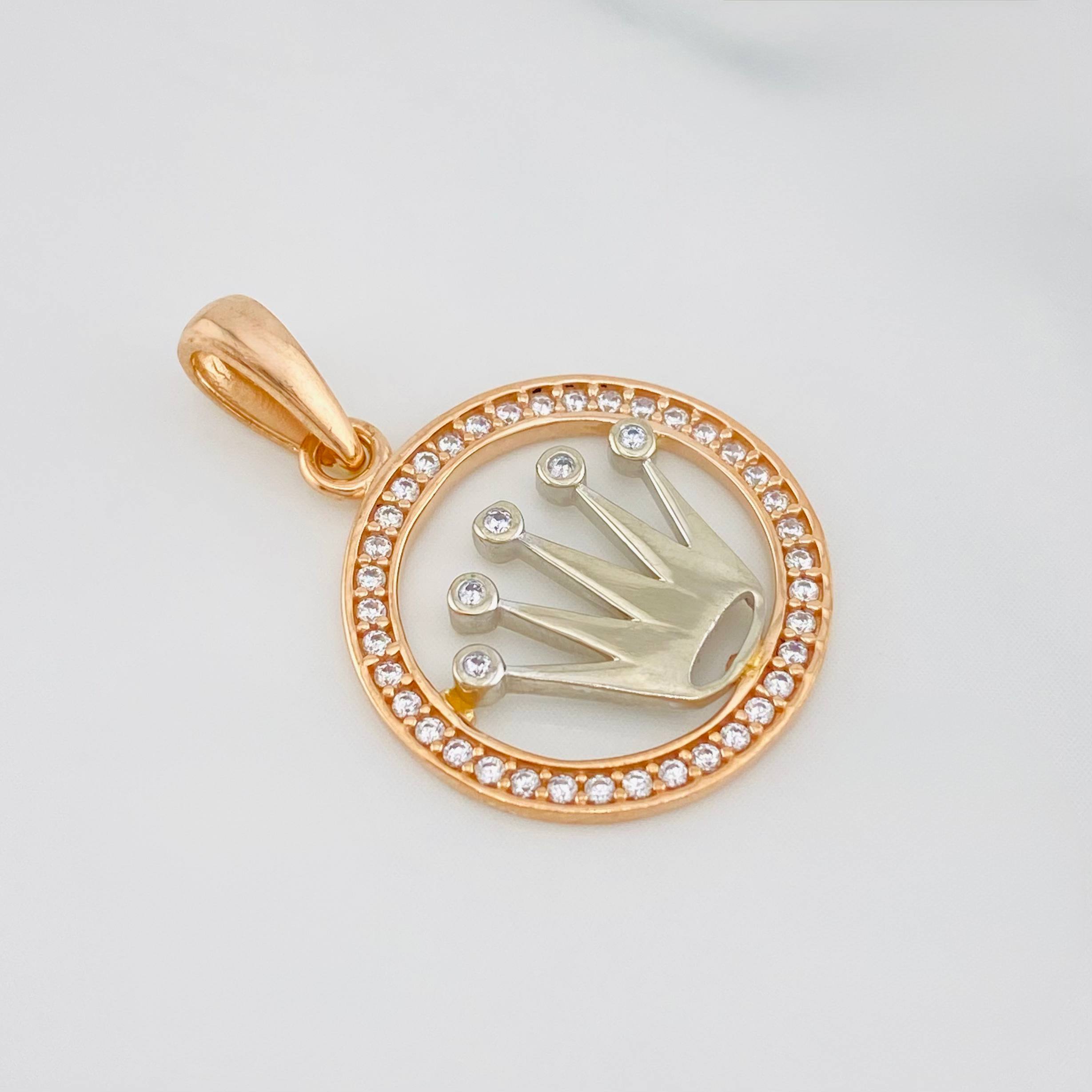 Dije Corona 2.1 g / 1 in Dos Oros Blanco Rosa 18K