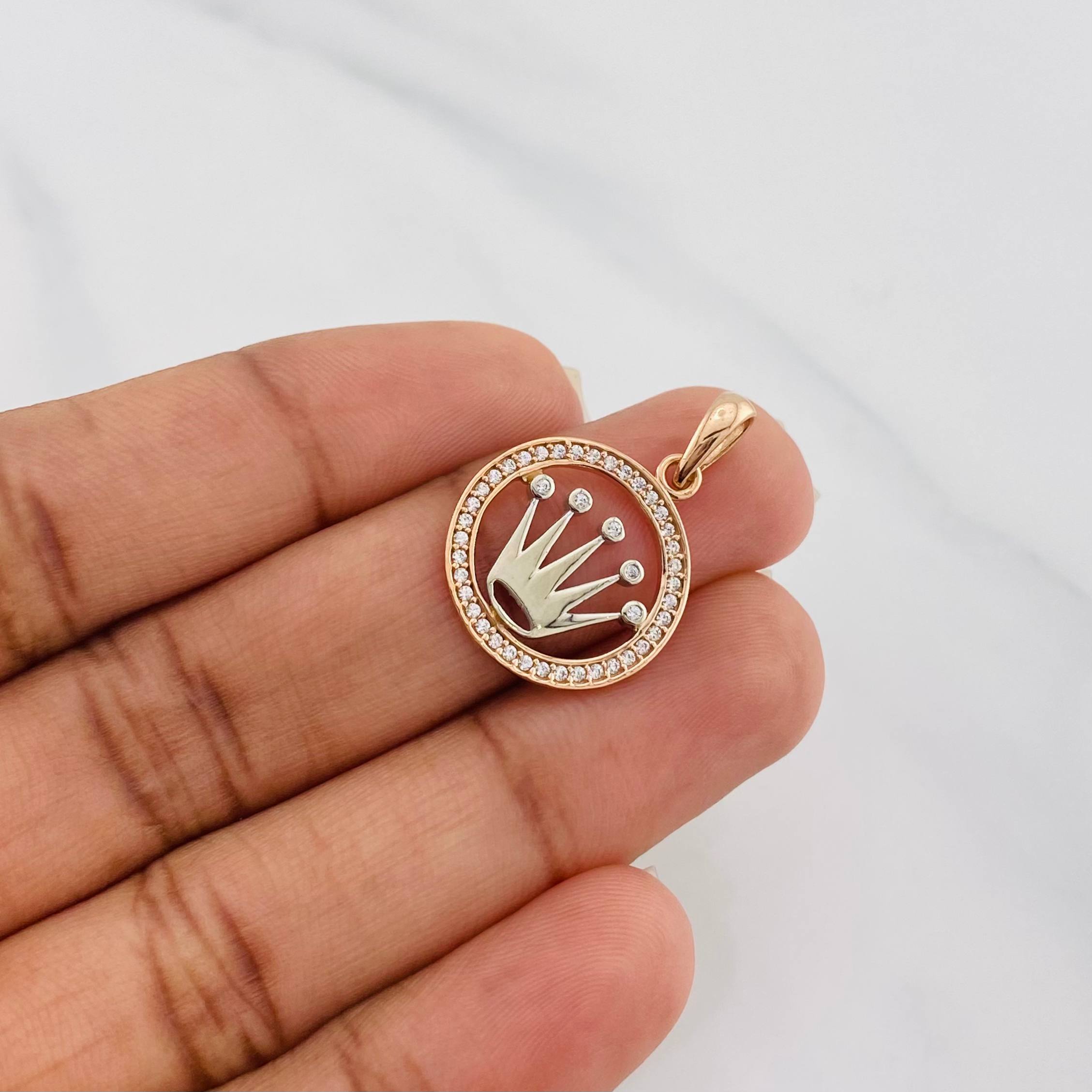 Dije Corona 2.1 g / 1 in Dos Oros Blanco Rosa 18K
