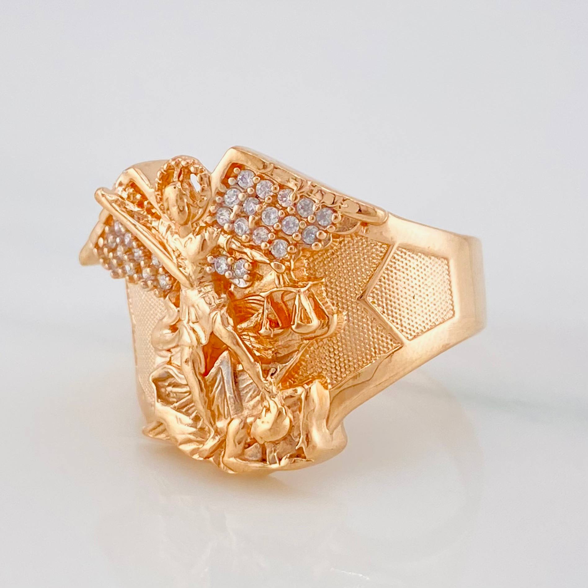 Saint Michael Archangel Ring 8.3 g / T8 1/2 18K Rose Gold