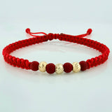 Pulsera Tejida Roja 5Mm 3 Und Oro Amarillo 18K