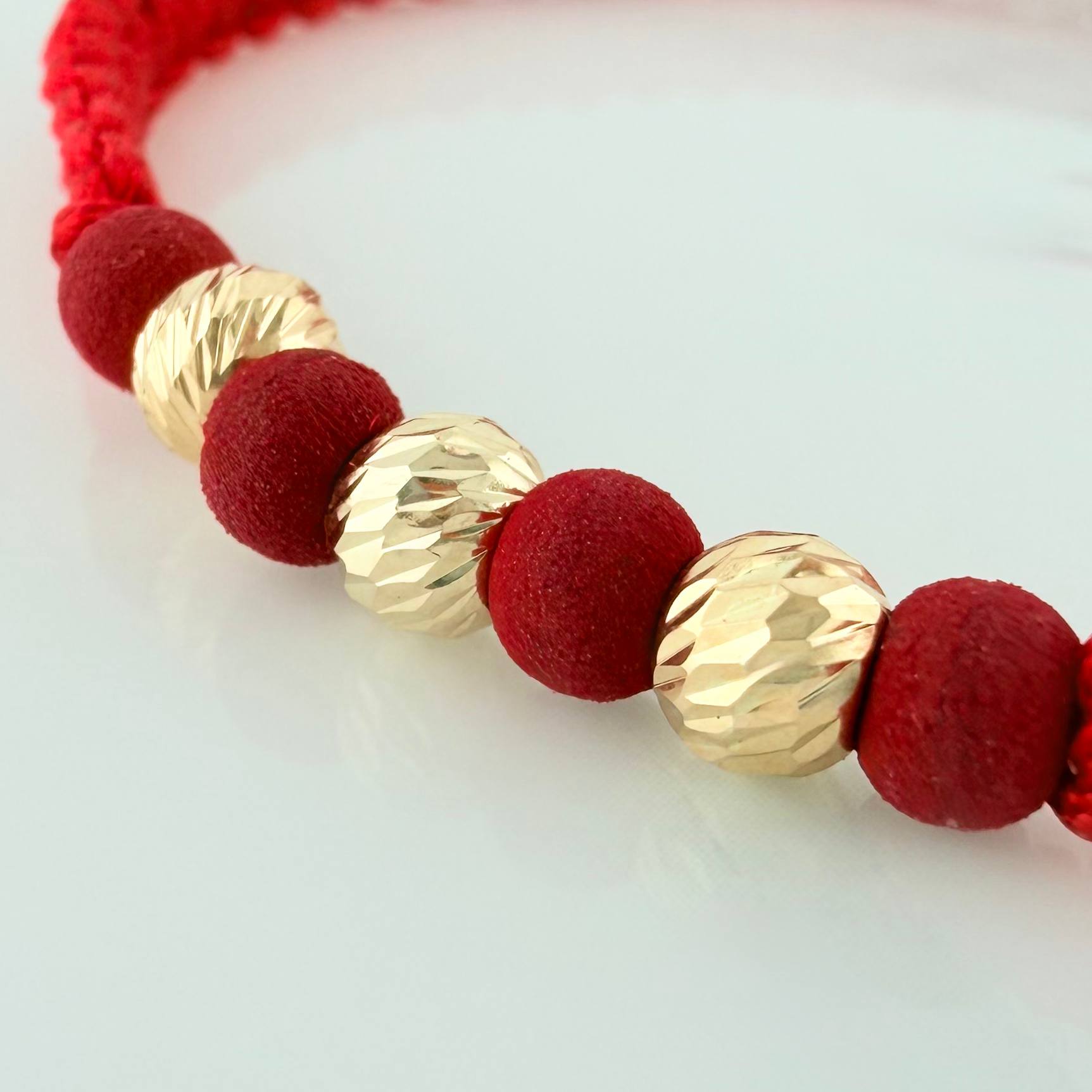 Pulsera Tejida Roja 5Mm 3 Und Oro Amarillo 18K