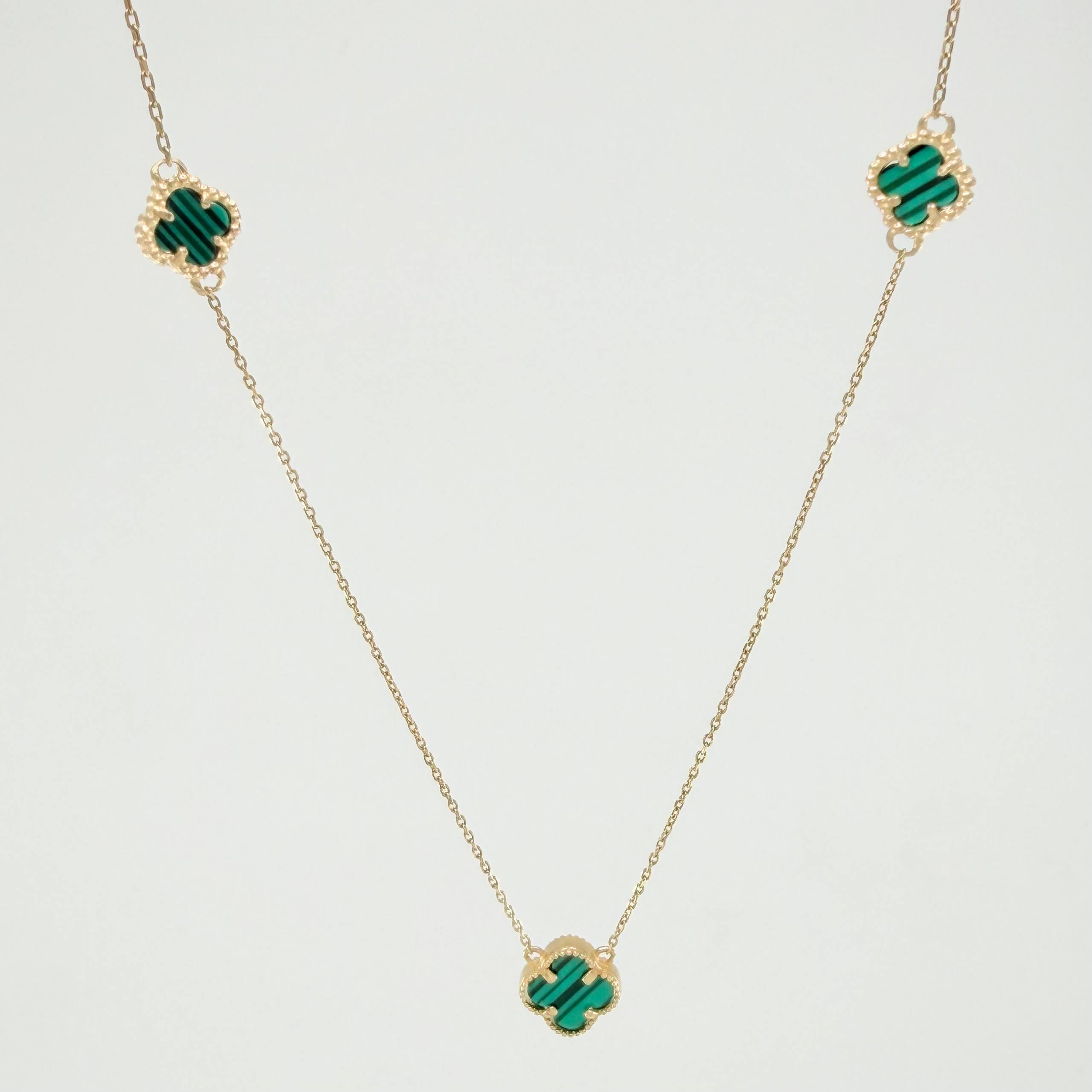 Cadena Aro Seguido Trebol Verde 4.15gr / 17 3/4 in / 1mm Oro Amarillo Nac.Esp. 18K *