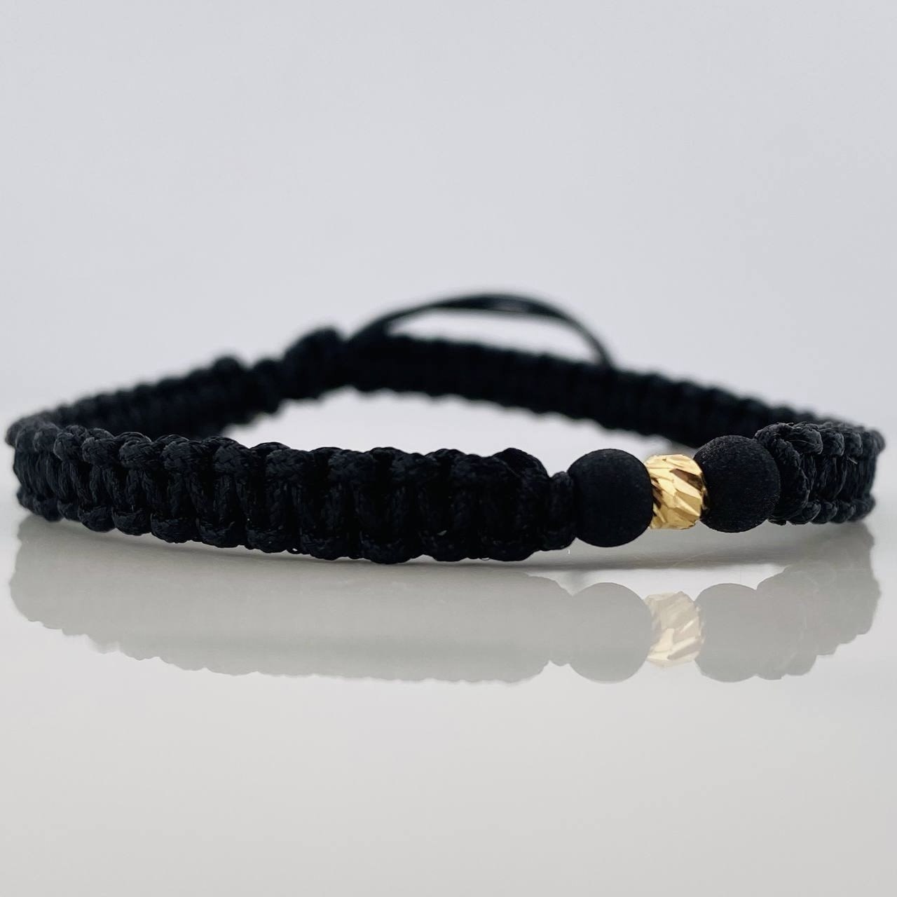 Pulsera Tejida Negra 4Mm 1 Und Oro Amarillo 18K