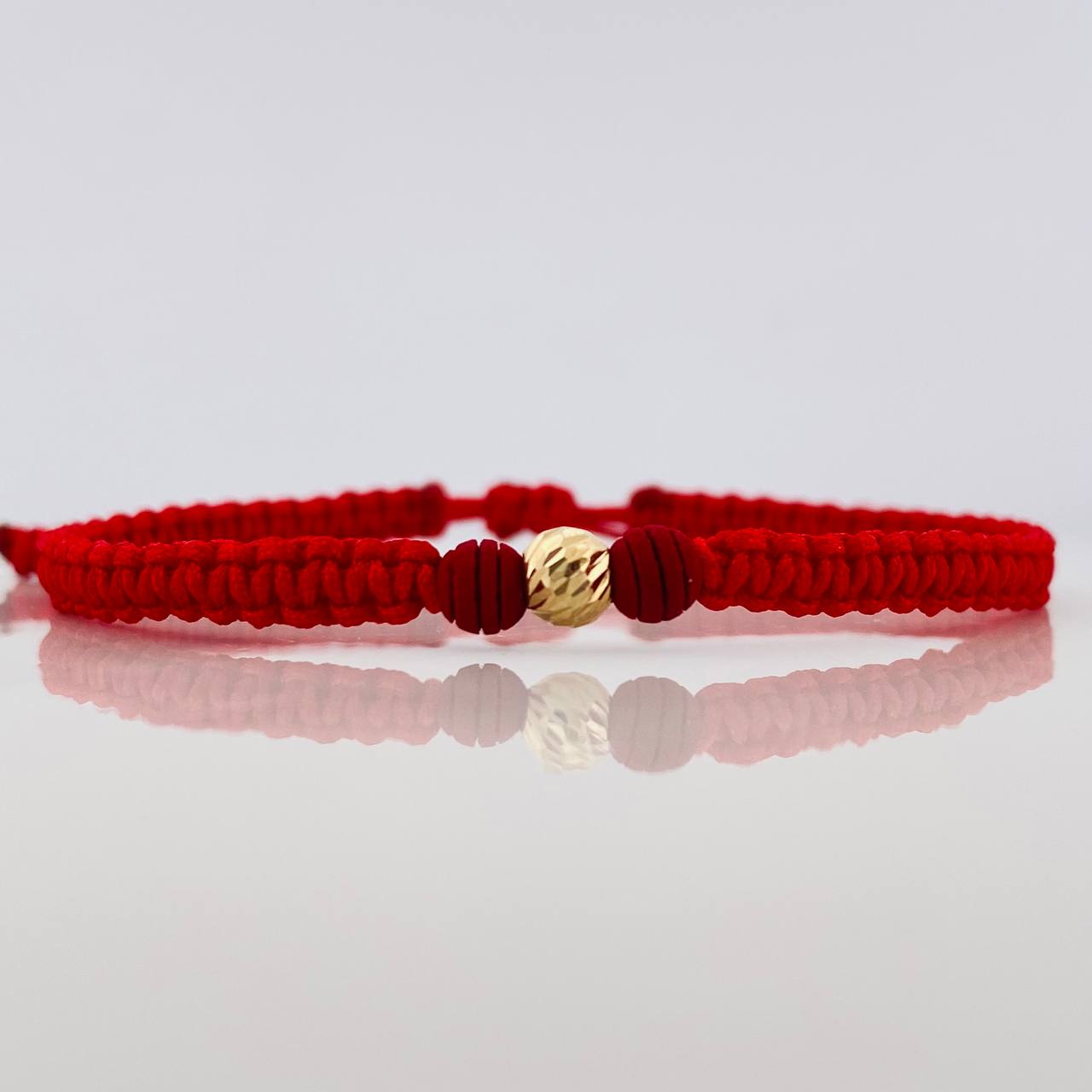 Pulsera Tejida Roja 5Mm 1Und Oro Amarillo 18K