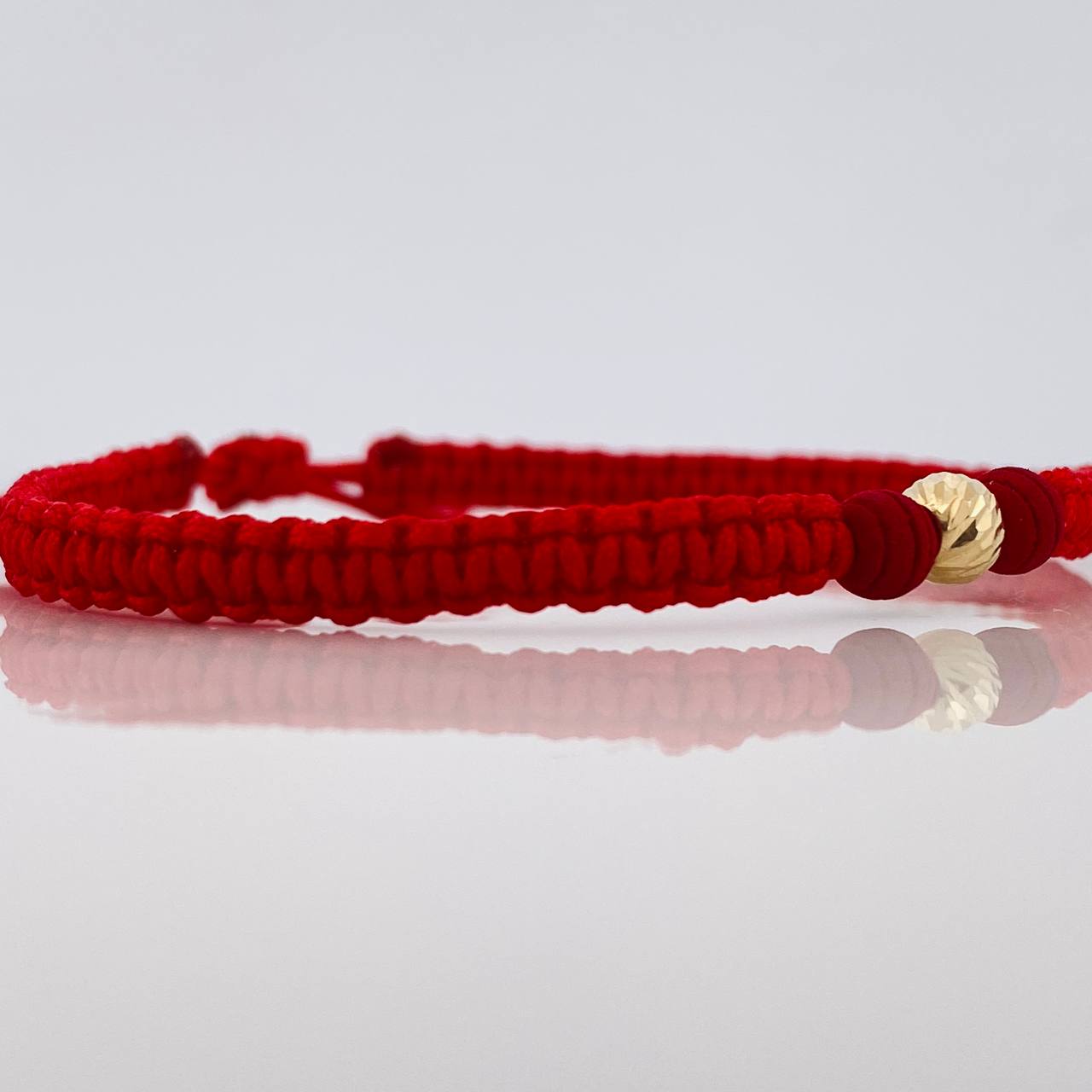 Pulsera Tejida Roja 5Mm 1Und Oro Amarillo 18K
