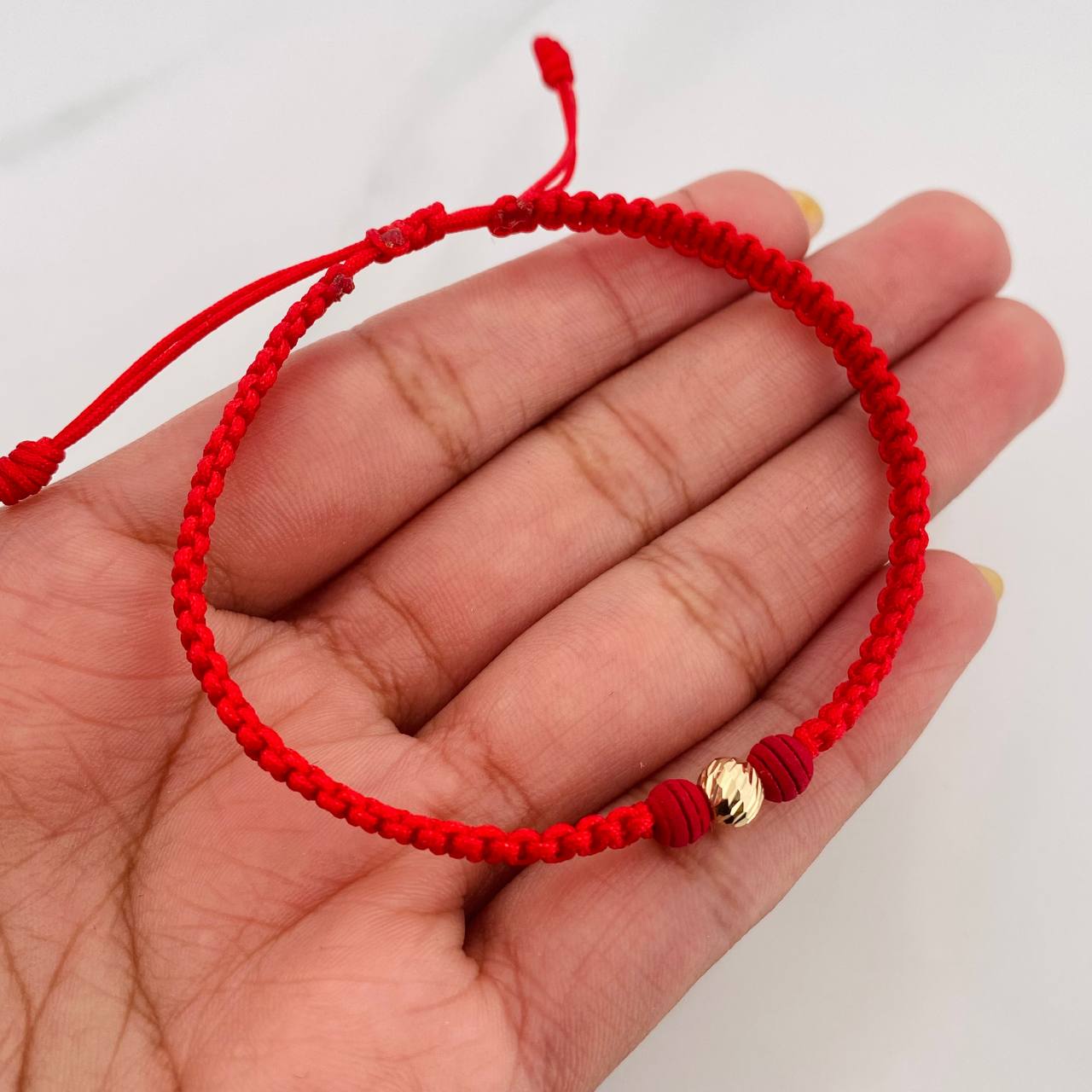 Pulsera Tejida Roja 5Mm 1Und Oro Amarillo 18K