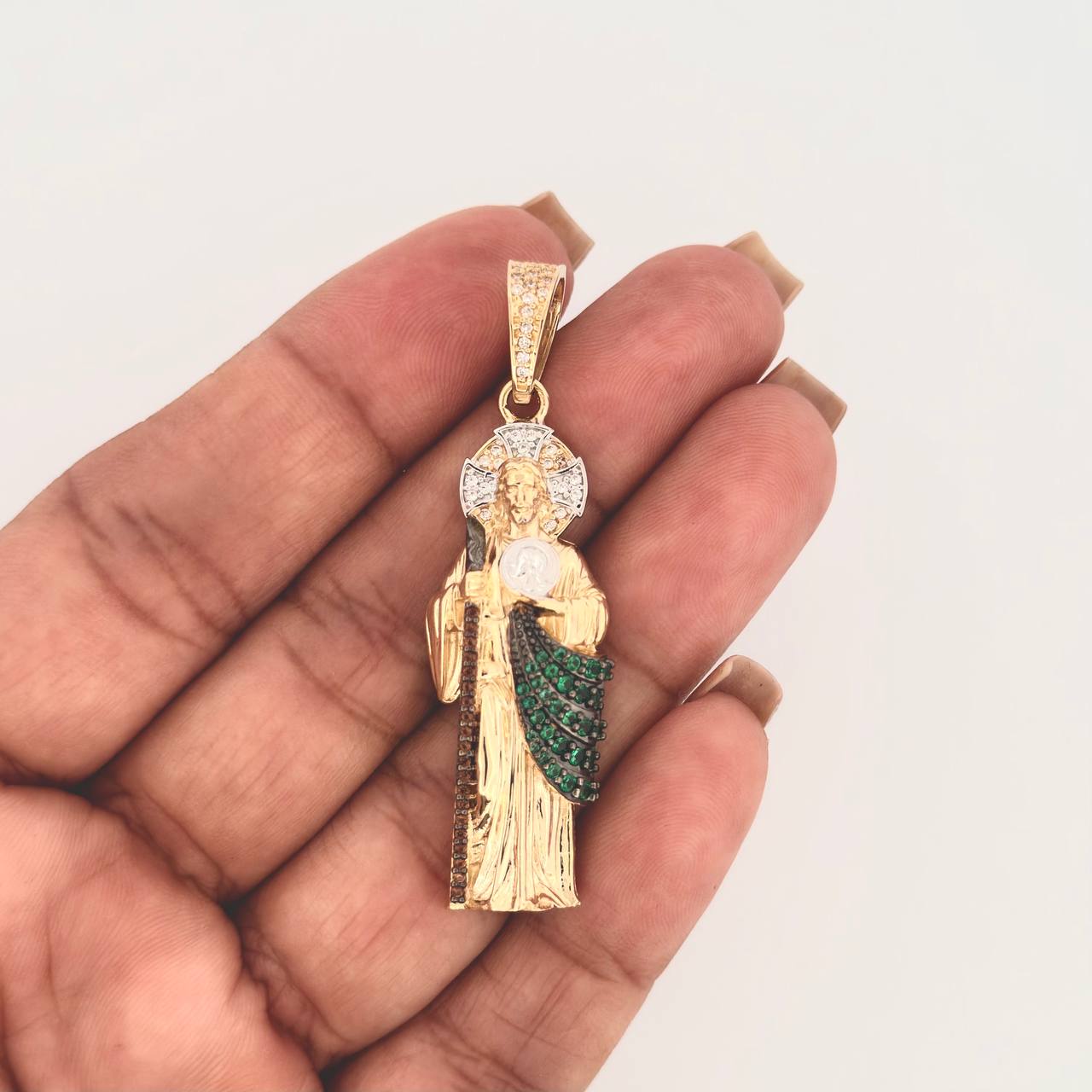 Dije San Judas Tadeo 8.9gr / 2 in / Dos Oros Amarillo Blanco 18K ©