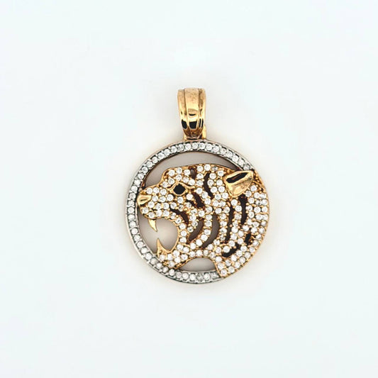 Dije Tigre Placa Circular 6.3gr / 1 1/4 in / Oro Amarillo 18K