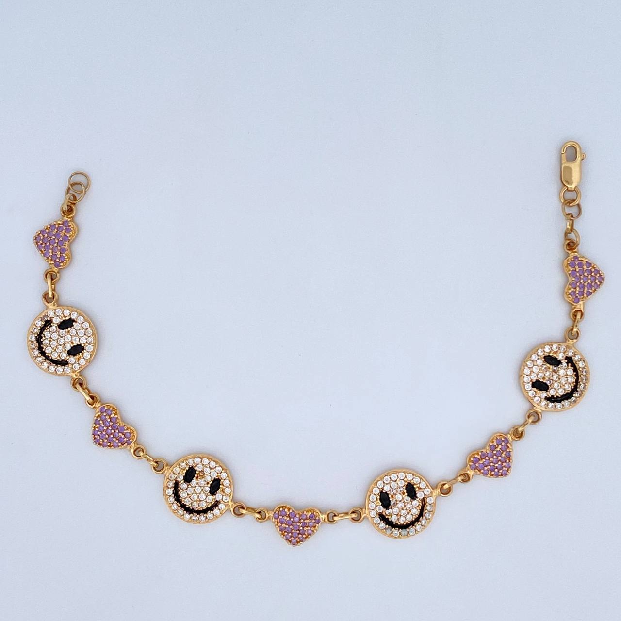 Bracelet Happy Face Hearts 10gr / 7.2in / 18K Yellow Gold &