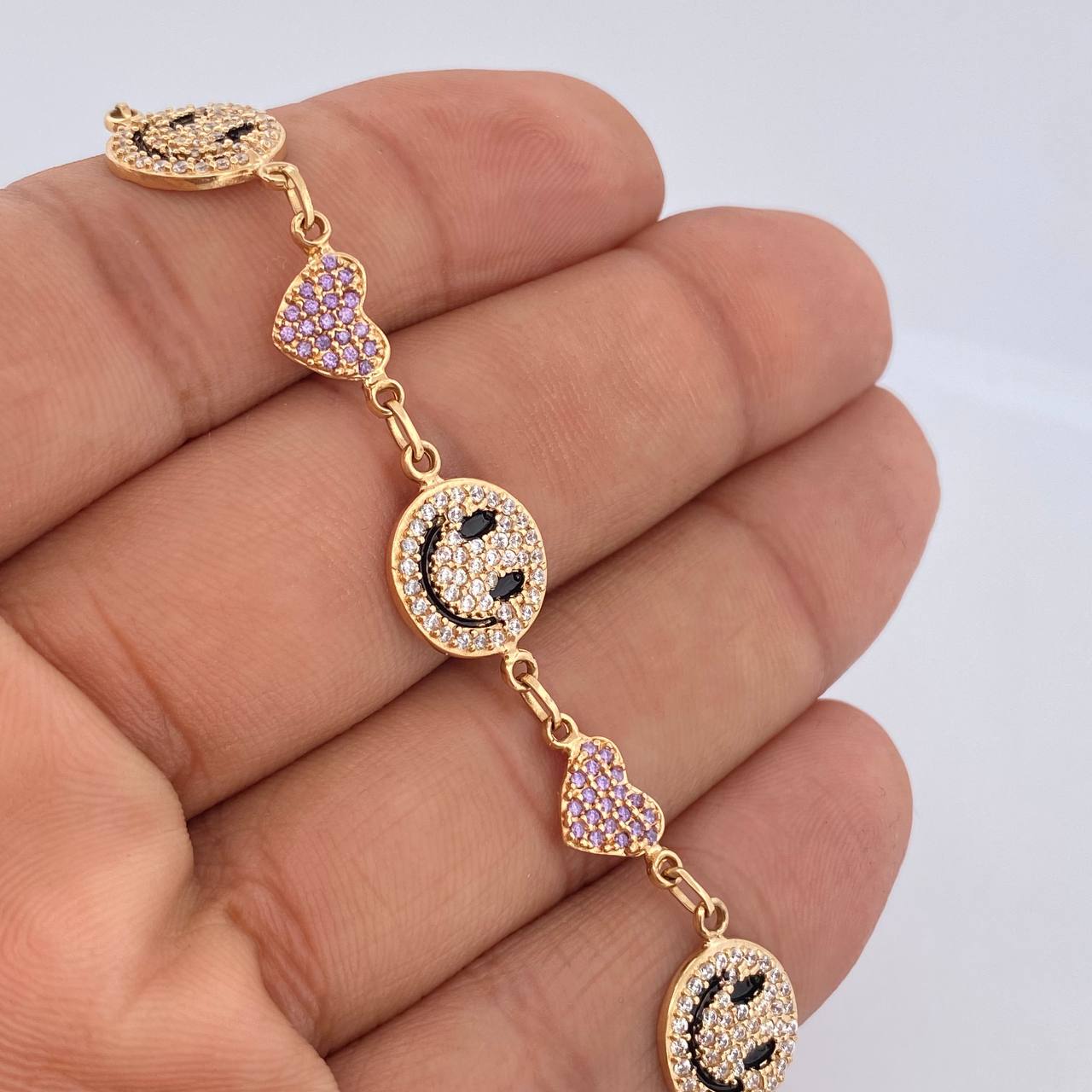 Bracelet Happy Face Hearts 10gr / 7.2in / 18K Yellow Gold &