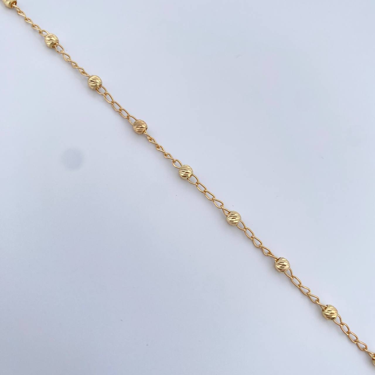 Bracelet Military Type Ring Followed 1.8gr / 19.5cm / 3mm Beads Diamond Cut Yellow Gold 18K &