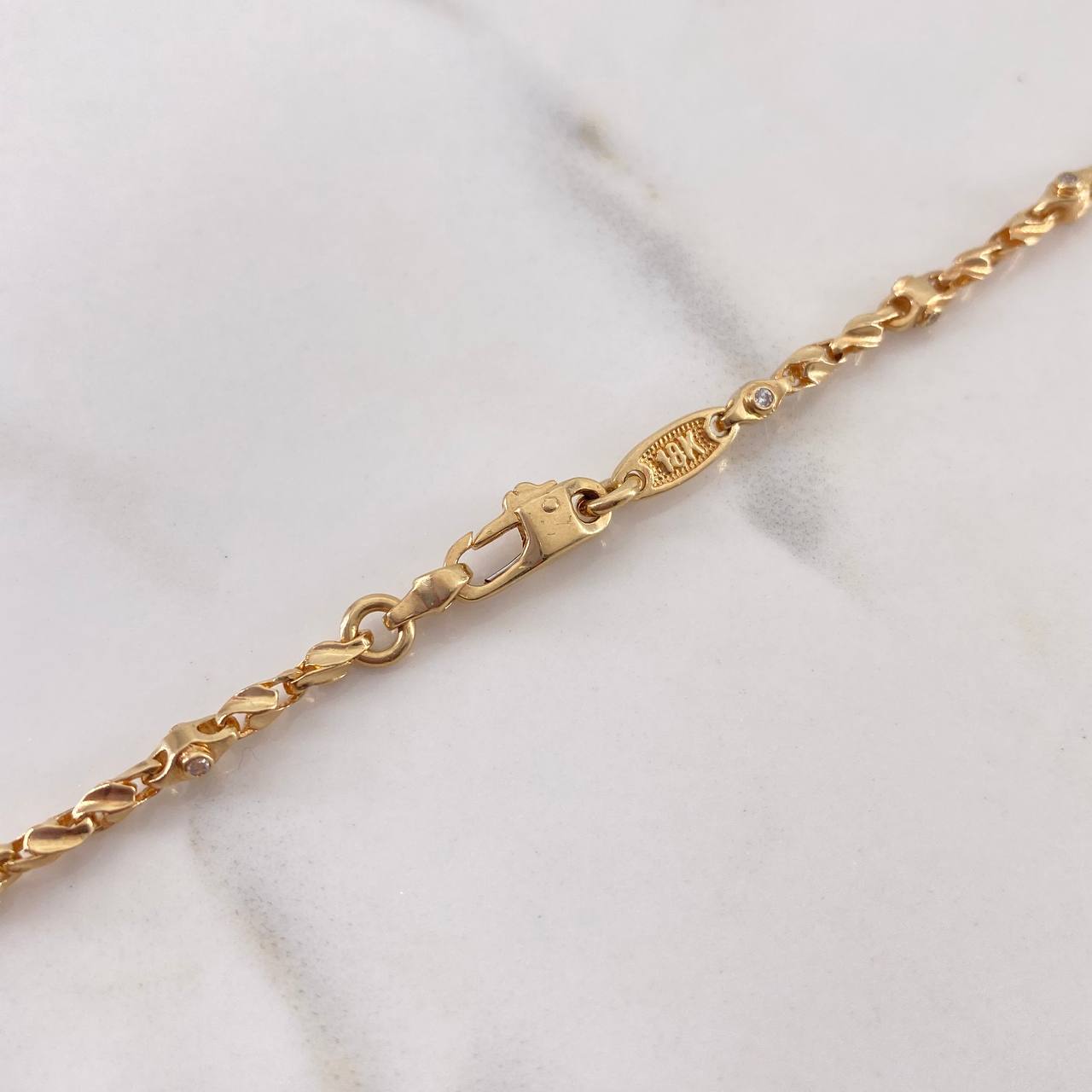 Solid Rustic Chain 22.05gr / 65cm / 2.55mm White Zircons 18K Yellow Gold &