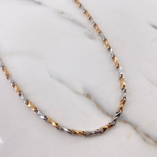 Solid Rustic Chain 23.25gr / 50cm / 3.1mm Herringbone Two Golds White Rose 18K &