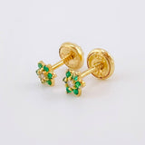 Stud Earrings Flower Emeralds 5pts Diamond 3pts 0.8g / in / 4.4mm Yellow Gold 18K