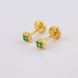 Topos Flor Trebol Esmeraldas 7pts 0.9g / in / 3.8mm Oro Amarillo 18K