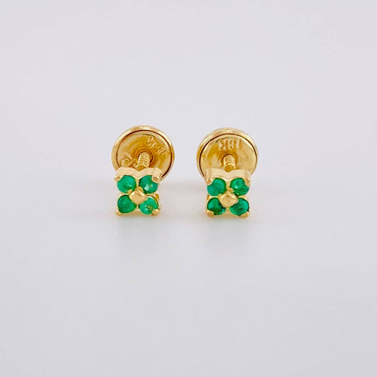Topos Flor Trebol Esmeraldas 18pts 1g / in / 4.3mm Oro Amarillo 18K