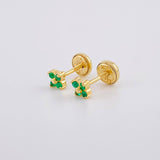 Topos Flor Trebol Esmeraldas 10pts 1g / in / 3.8mm Oro Amarillo 18K